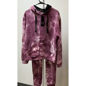 B FREE Tie Dye Sweatshirt Pants Set Dark Pink 2X Zip Up Hoodie Joggers Lounge
